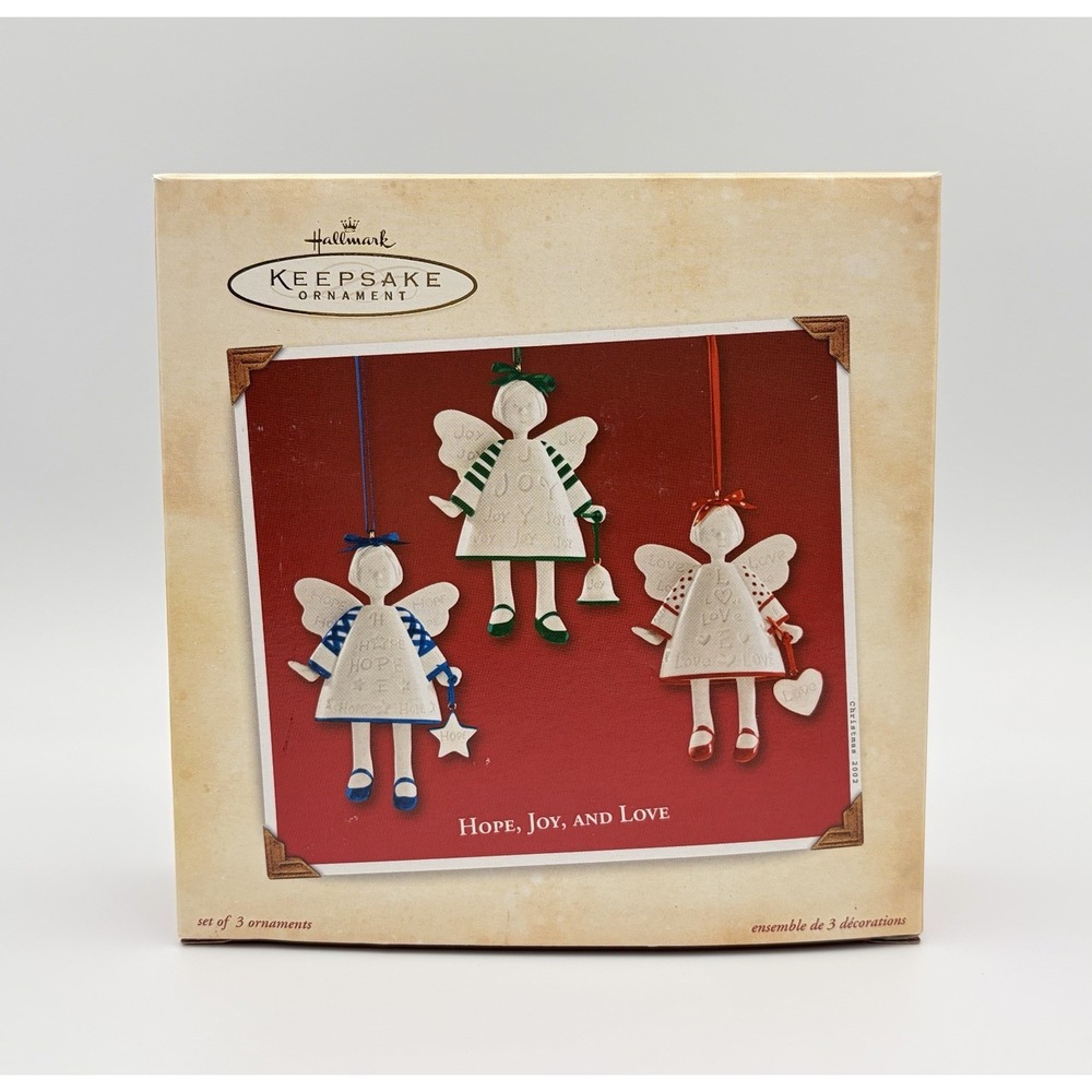 Hallmark Keepsake Ornament Hope Joy and Love Angel Set of 3 2002 Porcelain VTG